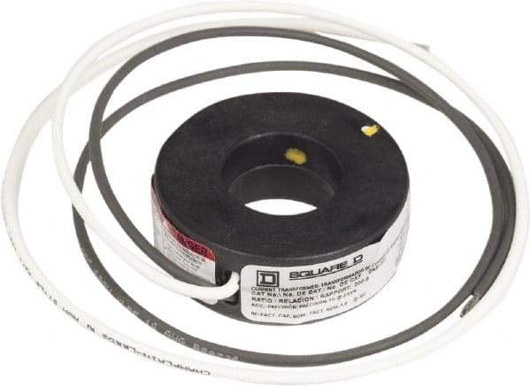 Square D - 200 Amp AC Input, 5 Amp AC Output, Panel Meter Current Transformer - Flying Lead Terminal, For Use with AC Ammeter - USA Tool & Supply