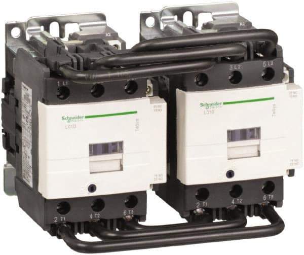 Schneider Electric - 3 Pole, 110 Coil VAC at 50/60 Hz, 80 Amp at 440 VAC, Reversible IEC Contactor - 1 Phase hp: 15 at 230/240 VAC, 7.5 at 115 VAC, 3 Phase hp: 20 at 200/208 VAC, 25 at 230/240 VAC, 60 at 460/480 VAC, 60 at 575/600 VAC - USA Tool & Supply