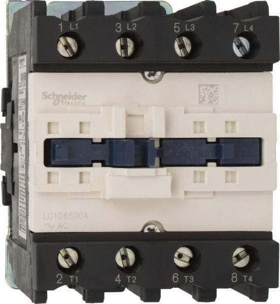 Schneider Electric - 4 Pole, 110 Coil VAC at 50/60 Hz, 80 Amp, Nonreversible IEC Contactor - 1 Phase hp: 10 at 230/240 VAC, 5 at 115 VAC, 3 Phase hp: 20 at 200/208 VAC, 20 at 230/240 VAC, 50 at 460/480 VAC, 50 at 575/600 VAC - USA Tool & Supply