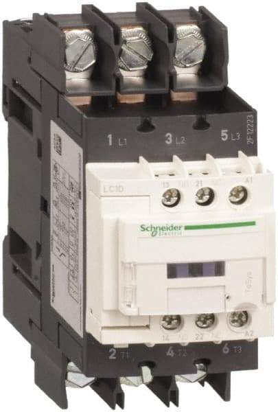 Schneider Electric - 3 Pole, 100 Coil VAC at 50/60 Hz, 65 Amp at 440 VAC, Nonreversible IEC Contactor - CCC, CSA, CSA C22.2 No. 14, EN/IEC 60947-4-1, EN/IEC 60947-5-1, GOST, RoHS Compliant, UL 508, UL Listed - USA Tool & Supply
