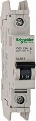 Schneider Electric - 13 Amp, 125 VDC, 240 VAC, 60 VDC, 1 Pole, DIN Rail Mount, Fixed Mount Miniature Circuit Breaker - Thermal Magnetic Trip, Multiple Breaking Capacity Ratings, 73mm Deep x 107mm High x 18mm Wide - USA Tool & Supply