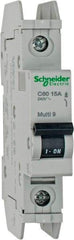 Schneider Electric - 15 Amp, 125 VDC, 240 VAC, 60 VDC, 1 Pole, DIN Rail Mount, Fixed Mount Miniature Circuit Breaker - Thermal Magnetic Trip, Multiple Breaking Capacity Ratings, 73mm Deep x 107mm High x 18mm Wide - USA Tool & Supply