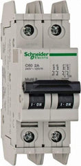 Schneider Electric - 2 Amp, 125 VDC, 240 VAC, 60 VDC, 1 Pole, DIN Rail Mount, Fixed Mount Miniature Circuit Breaker - Thermal Magnetic Trip, Multiple Breaking Capacity Ratings, 73mm Deep x 107mm High x 36mm Wide - USA Tool & Supply