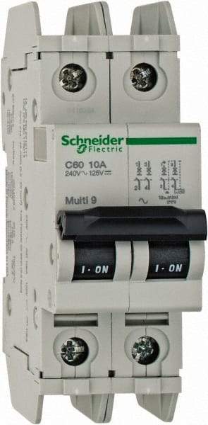 Schneider Electric - 10 Amp, 125 VDC, 240 VAC, 60 VDC, 1 Pole, DIN Rail Mount, Fixed Mount Miniature Circuit Breaker - Thermal Magnetic Trip, Multiple Breaking Capacity Ratings, 73mm Deep x 107mm High x 36mm Wide - USA Tool & Supply