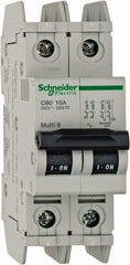 Schneider Electric - 10 Amp, 125 VDC, 240 VAC, 60 VDC, 1 Pole, DIN Rail Mount, Fixed Mount Miniature Circuit Breaker - Thermal Magnetic Trip, Multiple Breaking Capacity Ratings, 73mm Deep x 107mm High x 36mm Wide - USA Tool & Supply