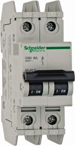 Schneider Electric - 6 Amp, 125 VDC, 240 VAC, 60 VDC, 1 Pole, DIN Rail Mount, Fixed Mount Miniature Circuit Breaker - Thermal Magnetic Trip, Multiple Breaking Capacity Ratings, 73mm Deep x 107mm High x 36mm Wide - USA Tool & Supply