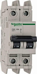 Schneider Electric - 15 Amp, 125 VDC, 240 VAC, 60 VDC, 1 Pole, DIN Rail Mount, Fixed Mount Miniature Circuit Breaker - Thermal Magnetic Trip, Multiple Breaking Capacity Ratings, 73mm Deep x 107mm High x 36mm Wide - USA Tool & Supply