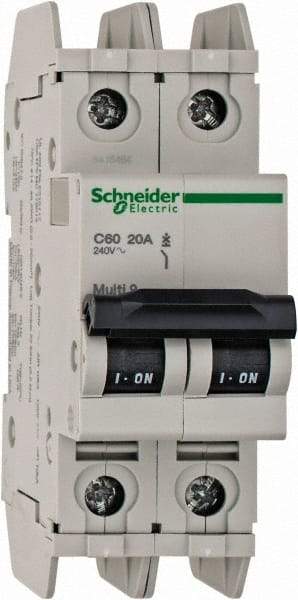 Schneider Electric - 20 Amp, 125 VDC, 240 VAC, 60 VDC, 1 Pole, DIN Rail Mount, Fixed Mount Miniature Circuit Breaker - Thermal Magnetic Trip, Multiple Breaking Capacity Ratings, 73mm Deep x 107mm High x 36mm Wide - USA Tool & Supply