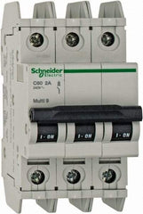 Schneider Electric - 2 Amp, 125 VDC, 240 VAC, 60 VDC, 3 Pole, DIN Rail Mount, Fixed Mount Miniature Circuit Breaker - Thermal Magnetic Trip, Multiple Breaking Capacity Ratings, 73mm Deep x 107mm High x 54mm Wide - USA Tool & Supply