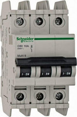 Schneider Electric - 10 Amp, 125 VDC, 240 VAC, 60 VDC, 3 Pole, DIN Rail Mount, Fixed Mount Miniature Circuit Breaker - Thermal Magnetic Trip, Multiple Breaking Capacity Ratings, 73mm Deep x 107mm High x 54mm Wide - USA Tool & Supply