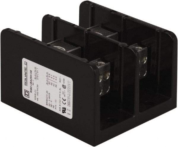 Square D - 2 Poles, 270 (Aluminium), 335 (Copper) Amp, Phenolic Power Distribution Block - 600 VAC, 1 Primary Connection - USA Tool & Supply