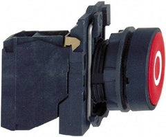 Schneider Electric - 22mm Mount Hole, Flush, Pushbutton Switch with Contact Block - Round, Red Pushbutton, Momentary (MO) - USA Tool & Supply