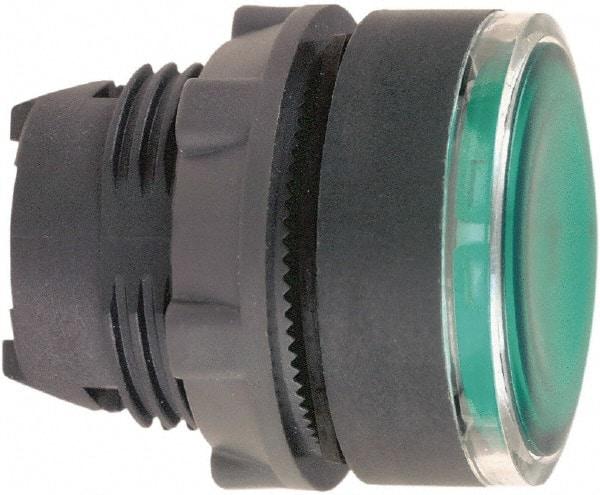 Schneider Electric - 22mm Mount Hole, Flush, Pushbutton Switch Only - Round, Green Pushbutton, Illuminated, Maintained (MA) - USA Tool & Supply