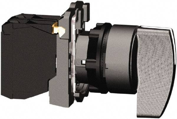 Schneider Electric - 22mm Mount Hole, 3 Position, Handle Operated, Selector Switch with Contact Blocks - Black, Maintained (MA), 2NO, Shock, Vibration and Water Resistant - USA Tool & Supply