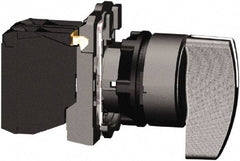 Schneider Electric - 22mm Mount Hole, 3 Position, Handle Operated, Selector Switch with Contact Blocks - Black, Maintained (MA), 2NO, Shock, Vibration and Water Resistant - USA Tool & Supply