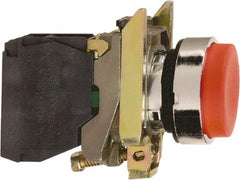 Schneider Electric - 22mm Mount Hole, Extended Straight, Pushbutton Switch with Contact Block - Round, Red Pushbutton, Momentary (MO) - USA Tool & Supply