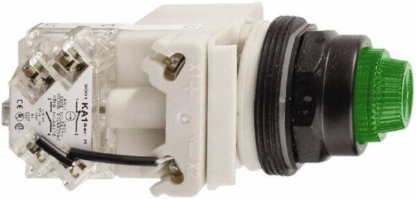 Schneider Electric - 24 V Green Lens LED Press-to-Test Indicating Light - Octagonal Lens, Screw Clamp Connector, Vibration Resistant - USA Tool & Supply