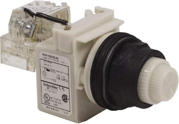 Schneider Electric - 120 V White Lens LED Press-to-Test Indicating Light - Round Lens, Screw Clamp Connector, Corrosion Resistant, Dust Resistant, Oil Resistant - USA Tool & Supply