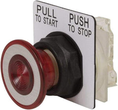 Schneider Electric - 30mm Mount Hole, Extended Mushroom Head, Pushbutton Switch with Contact Block - Round, Red Pushbutton, Maintained (MA) - USA Tool & Supply