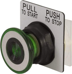 Schneider Electric - 30mm Mount Hole, Extended Mushroom Head, Extended Straight, Pushbutton Switch - Round, Green Pushbutton, Maintained (MA) - USA Tool & Supply