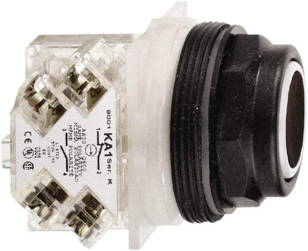 Schneider Electric - 30mm Mount Hole, Flush, Pushbutton Switch with Contact Block - Octagon, Black Pushbutton, Momentary (MO) - USA Tool & Supply