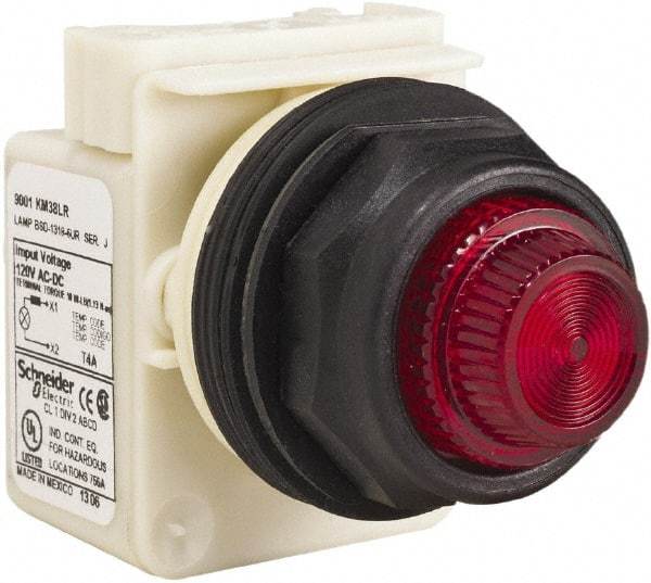 Schneider Electric - 120 V Red Lens LED Indicating Light - Round Lens, Screw Clamp Connector, Corrosion Resistant, Dust Resistant, Oil Resistant - USA Tool & Supply