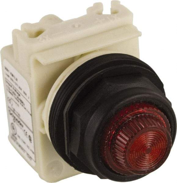 Schneider Electric - 120 VAC Red Lens LED Pilot Light - Round Lens, Screw Clamp Connector, 54mm OAL x 42mm Wide, Vibration Resistant - USA Tool & Supply