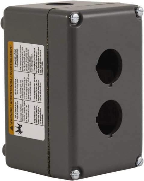 Schneider Electric - 2 Hole, 30mm Hole Diameter, Aluminum Pushbutton Switch Enclosure - 1, 3, 4, 6, 12, 13 NEMA Rated - USA Tool & Supply