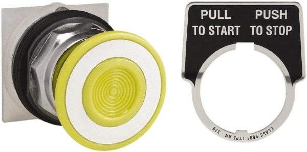 Schneider Electric - 30mm Mount Hole, Extended Straight, Pushbutton Switch Only - Yellow Pushbutton, Maintained (MA) - USA Tool & Supply