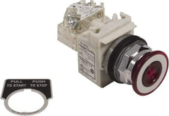 Schneider Electric - 30mm Mount Hole, Extended Straight, Pushbutton Switch with Contact Block - Red Pushbutton, Maintained (MA) - USA Tool & Supply