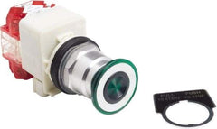 Schneider Electric - 30mm Mount Hole, Extended Straight, Pushbutton Switch with Contact Block - Green Pushbutton, Maintained (MA), Momentary (MO) - USA Tool & Supply