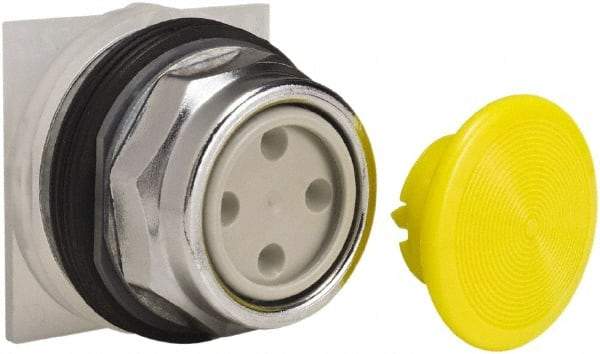 Schneider Electric - 30mm Mount Hole, Extended Straight, Pushbutton Switch Only - Yellow Pushbutton, Momentary (MO) - USA Tool & Supply