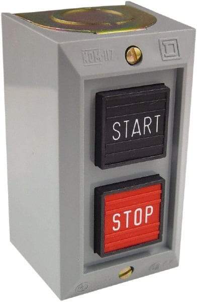 Schneider Electric - 2 Operator, Projecting Pushbutton Control Station - Start, Stop (Legend), Momentary Switch, NO/NC Contact, NEMA 1 - USA Tool & Supply
