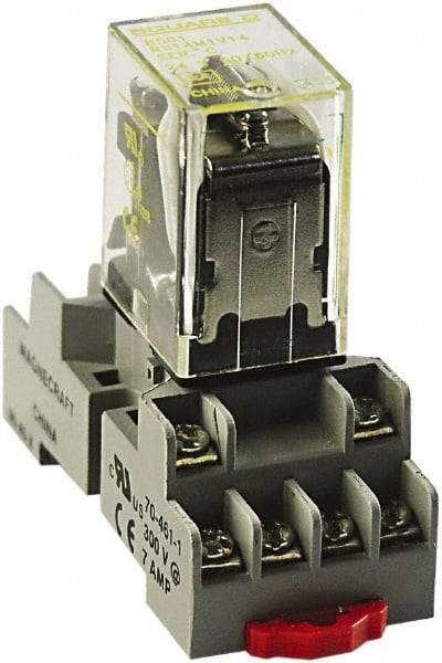 Square D - 14 Pins, 300 VAC, 10 Amp, Spade Relay Socket - DIN Rail Mount, Panel Mount, Screw Clamp Terminal - USA Tool & Supply