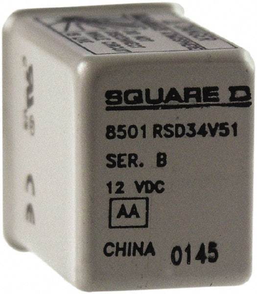 Square D - Electromechanical Plug-in General Purpose Relay - 5 Amp at 240 VAC, 4PDT, 12 VDC - USA Tool & Supply