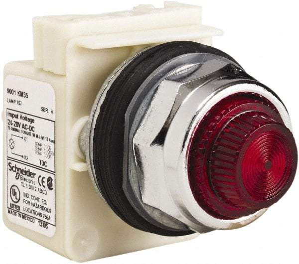 Schneider Electric - 28 V Red Lens Indicating Light - Screw Clamp Connector - USA Tool & Supply