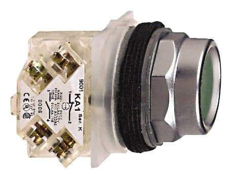 Schneider Electric - 30mm Mount Hole, Recessed, Pushbutton Switch with Contact Block - Octagon, Green Pushbutton, Momentary (MO) - USA Tool & Supply