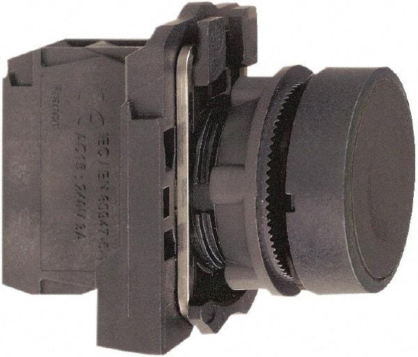 Schneider Electric - 22mm Mount Hole, Flush, Pushbutton Switch with Contact Block - Round, Black Pushbutton, Momentary (MO) - USA Tool & Supply