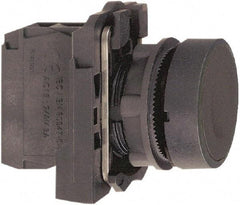 Schneider Electric - 22mm Mount Hole, Flush, Pushbutton Switch with Contact Block - Round, Black Pushbutton, Momentary (MO) - USA Tool & Supply