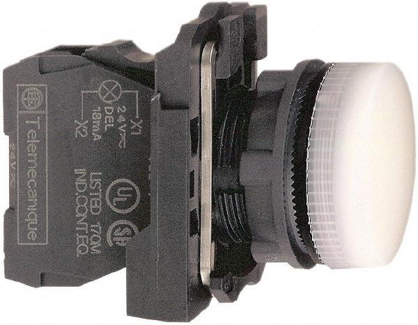 Schneider Electric - 110-120 VAC at 50/60 Hz White Lens LED Pilot Light - Round Lens, Screw Clamp Connector, 30mm Wide, Vibration Resistant, Water Resistant - USA Tool & Supply