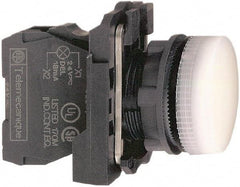 Schneider Electric - 110-120 VAC at 50/60 Hz White Lens LED Pilot Light - Round Lens, Screw Clamp Connector, 30mm Wide, Vibration Resistant, Water Resistant - USA Tool & Supply