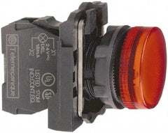 Schneider Electric - 110-120 VAC at 50/60 Hz Red Lens LED Pilot Light - Round Lens, Screw Clamp Connector, 30mm Wide, Vibration Resistant, Water Resistant - USA Tool & Supply