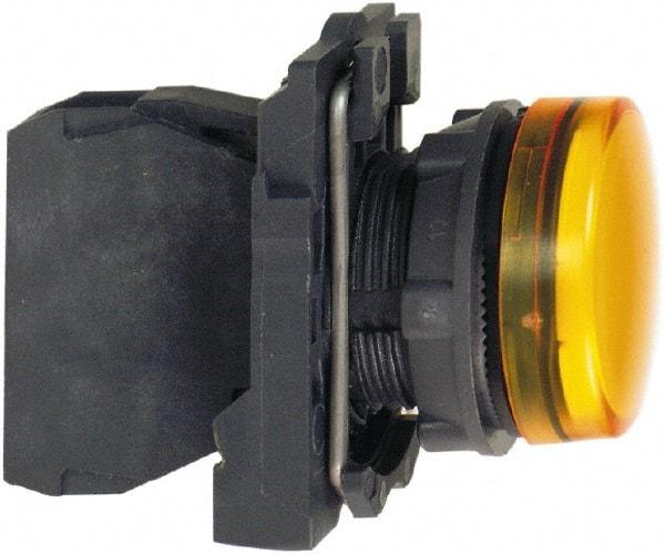 Schneider Electric - 110-120 VAC at 50/60 Hz Orange Lens LED Pilot Light - Round Lens, Screw Clamp Connector, 30mm Wide, Vibration Resistant, Water Resistant - USA Tool & Supply