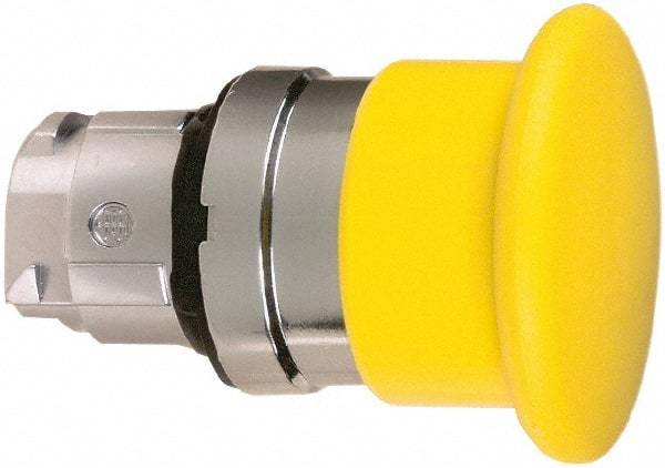 Schneider Electric - 22mm Mount Hole, Extended Mushroom Head, Pushbutton Switch Only - Round, Yellow Pushbutton, Nonilluminated, Momentary (MO) - USA Tool & Supply