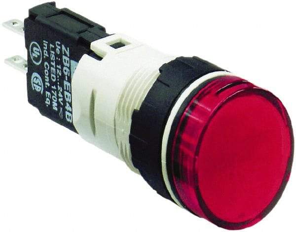 Schneider Electric - 12-24 VAC/VDC Red Lens LED Pilot Light - Round Lens, Quick Connect Connector, 18mm Wide, Vibration Resistant - USA Tool & Supply