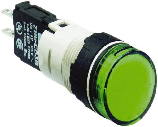 Schneider Electric - 12-24 VAC/VDC Green Lens LED Pilot Light - Round Lens, Quick Connect Connector, 18mm Wide, Vibration Resistant - USA Tool & Supply