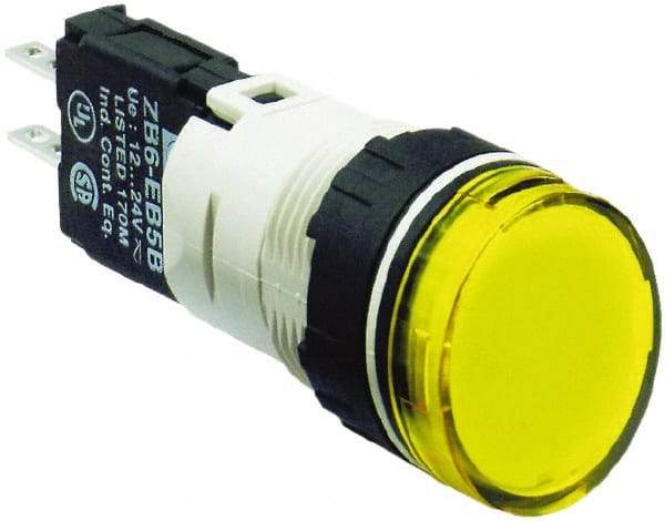 Schneider Electric - 12-24 VAC/VDC Yellow Lens LED Pilot Light - Round Lens, Quick Connect Connector, 18mm Wide, Vibration Resistant - USA Tool & Supply