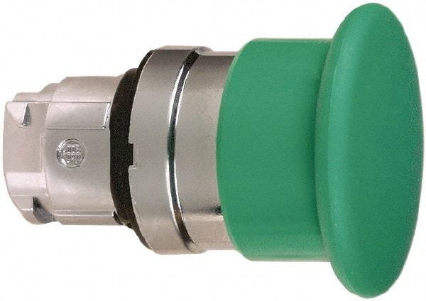 Schneider Electric - 22mm Mount Hole, Extended Mushroom Head, Pushbutton Switch Only - Round, Green Pushbutton, Nonilluminated, Momentary (MO) - USA Tool & Supply