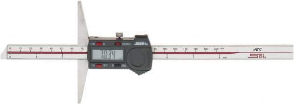 SPI - 0mm to 200mm ABS Plastic (Case) Electronic Depth Gage - 0.03mm Accuracy, 0.01mm Resolution, 4" Base Length - USA Tool & Supply