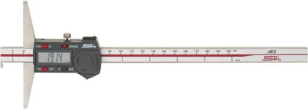 SPI - 0mm to 200mm ABS Plastic (Case) Electronic Depth Gage - 0.03mm Accuracy, 0.01mm Resolution, 4" Base Length - USA Tool & Supply